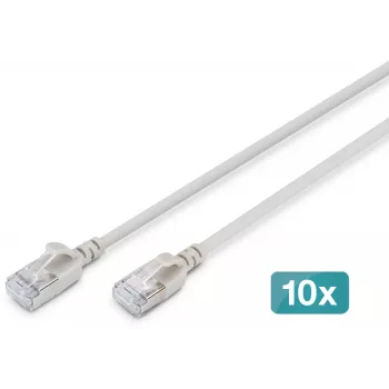 DIGITUS CAT 6A F/FTP plānais komutācijas kabelis, 2 m, pelēks, 10-gab., LSZH, 10GBase-T, 500 MHz, RJ45