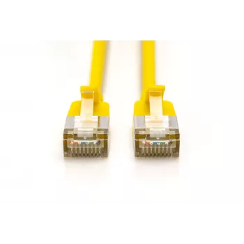 DIGITUS CAT 6A F-FTP plānais ielāpu kabelis, 3 m, dzeltens, 10 gab. iepakojums, LSZH, 10G Ethernet, RJ45