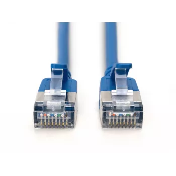 DIGITUS CAT 6A F/FTP Plāns Ielāpu Kabelis, 5 m, Zils, 10-Paka, 10 Gbps, LSZH, Zeltīts RJ45