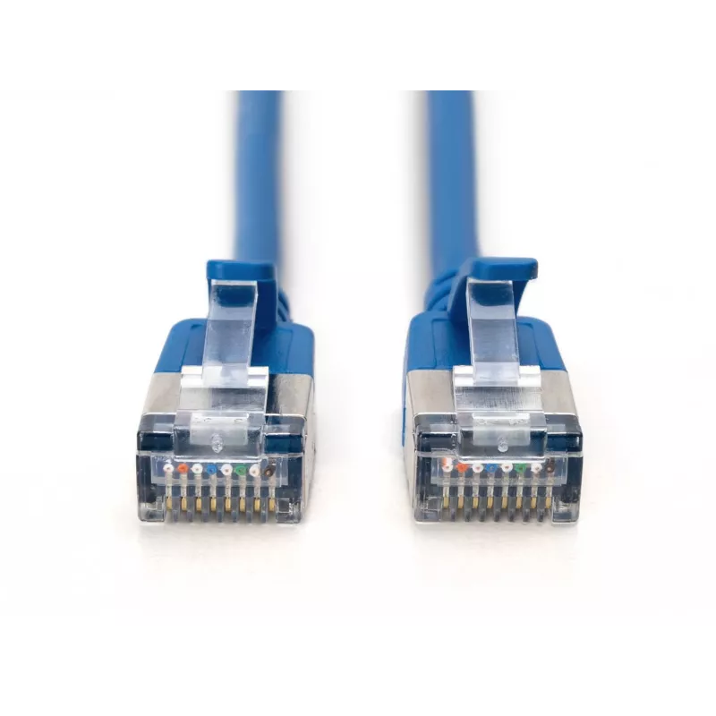 DIGITUS CAT 6A F/FTP Plāns Ielāpu Kabelis, 5 m, Zils, 10-Paka, 10 Gbps, LSZH, Zeltīts RJ45