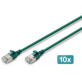 DIGITUS CAT 6A F/FTP plāns ielāpu kabelis, 5 m, zaļš, 10 iepakojumā, LSZH, 10GBase-T, bez aizķeršanās, PoE++