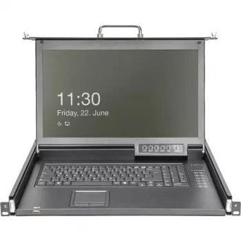 DIGITUS modulāra HD LCD KVM konsole ar 17 inch TFT, 16 portu CAT 5 KVM savienojumu, skārienpaliktni, vācu klaviatūras izkārtojumu