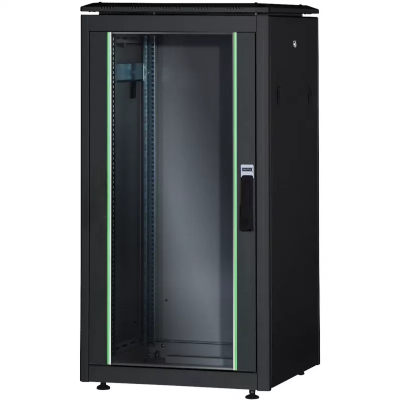 DIGITUS Unique 26U tīkla skapis 1342x600x1000mm melns (brīvstāvošs, stikla durvis)