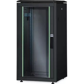 DIGITUS Unique 26U tīkla skapis 1342x600x1000mm melns (brīvstāvošs, stikla durvis)