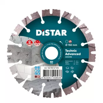 DISTAR TECHNIC ADVANCED Dimanta disks 150 mm x 22.23 mm Segmentēts, lāzermetināts betonam un akmenim