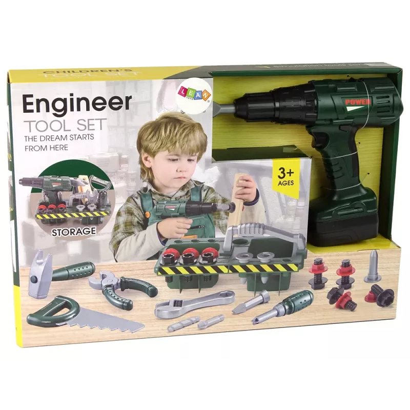 Meistara komplekts ar bateriju skrūvgriezi un organizatoru, zaļš, 13473 Lean Toys