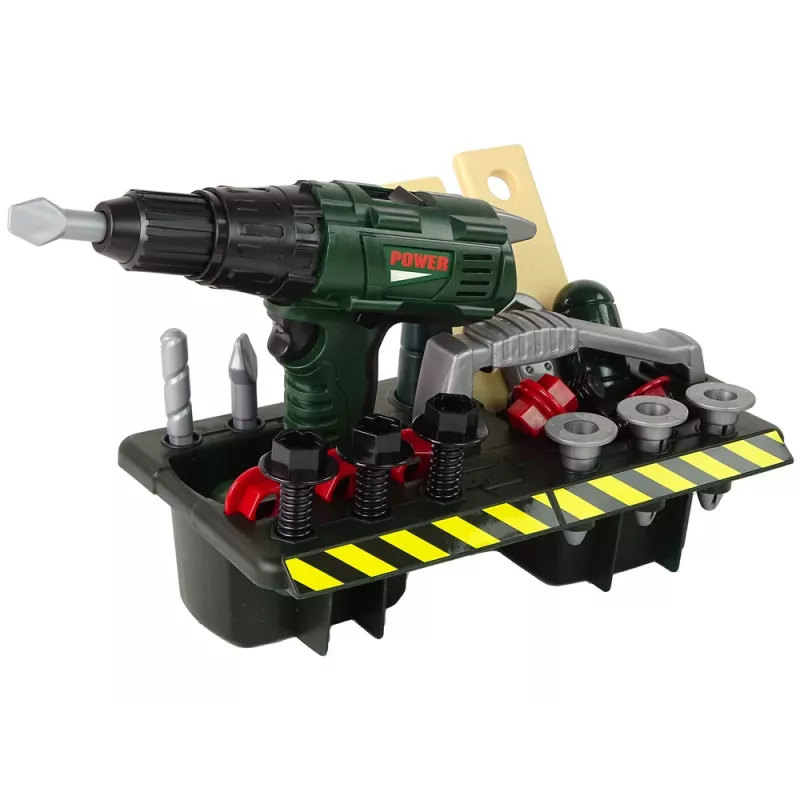 Meistara komplekts ar bateriju skrūvgriezi un organizatoru, zaļš, 13473 Lean Toys