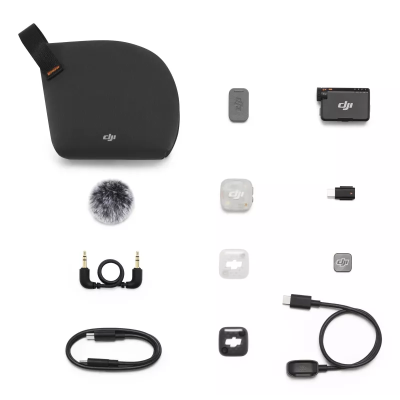 DJI Mic Mini 2S bezvadu mikrofonu sistēma (1 TX + 1 RX) - 2.4GHz digitālā, 32-bit float ierakstīšana, 250m darbības rādiuss, OLED skārienekrāns, magnētiskais klips, kamerām un viedtālruņiem