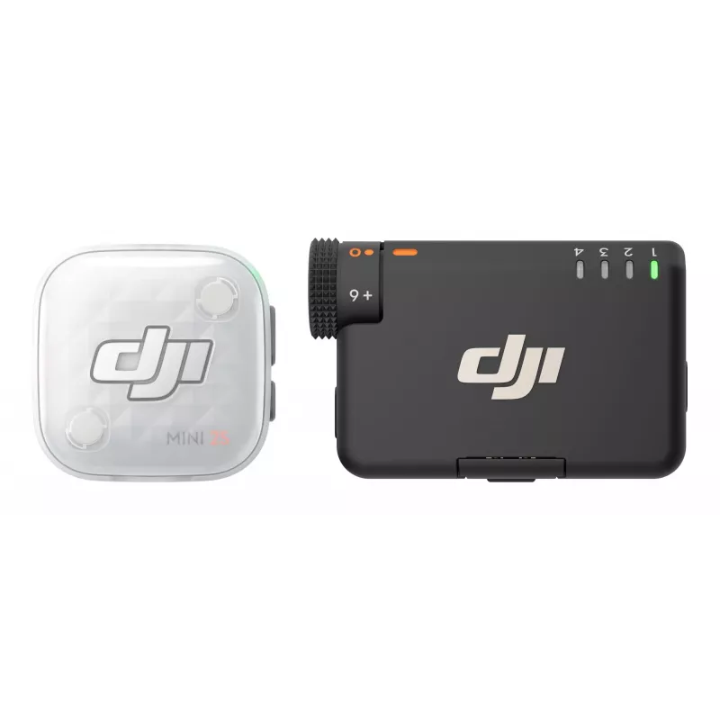 DJI Mic Mini 2S bezvadu mikrofonu sistēma (1 TX + 1 RX) - 2.4GHz digitālā, 32-bit float ierakstīšana, 250m darbības rādiuss, OLED skārienekrāns, magnētiskais klips, kamerām un viedtālruņiem