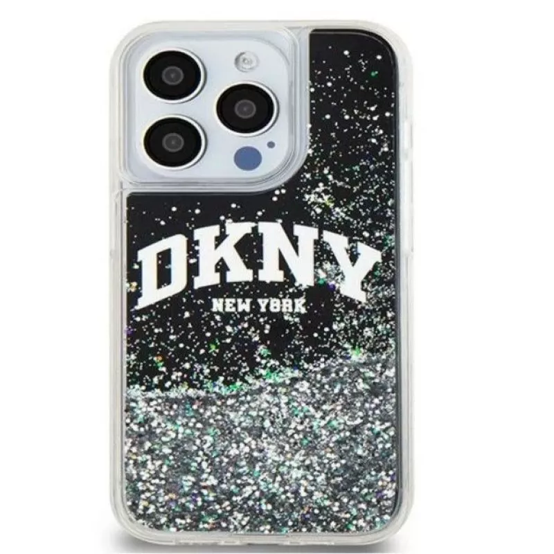 DKNY Apple iPhone 15 Pro 6,1 collu cietais vāciņš Liquid Glitter Big Logo melns