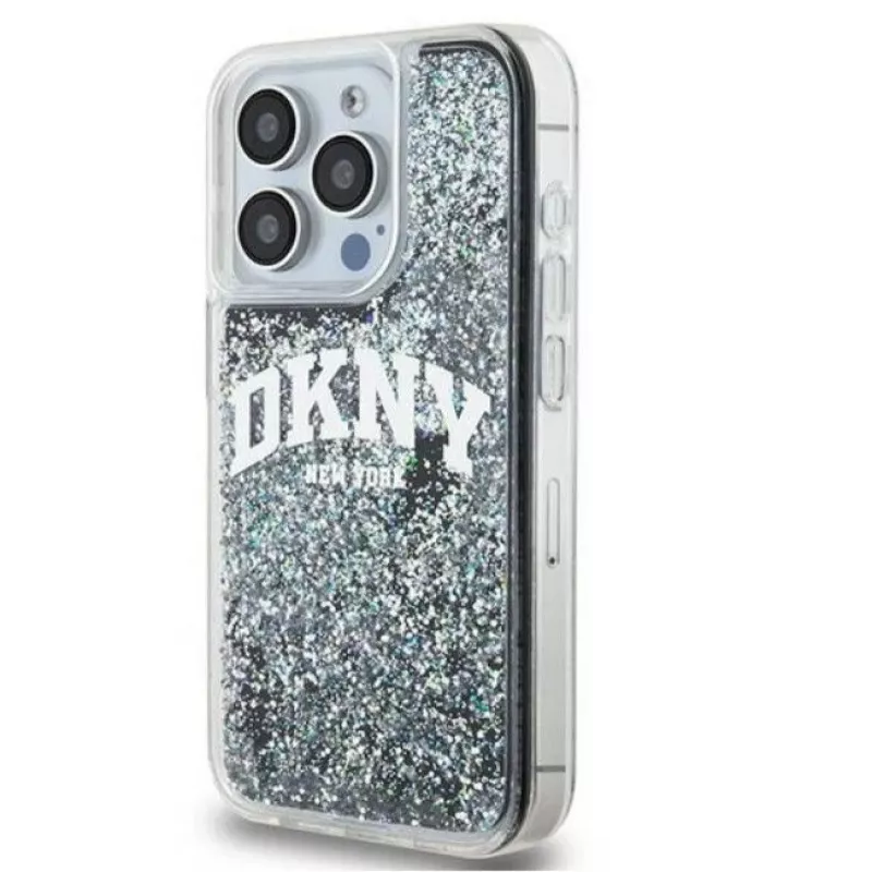 DKNY Apple iPhone 15 Pro 6,1 collu cietais vāciņš Liquid Glitter Big Logo melns