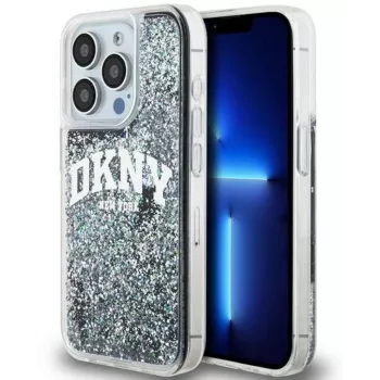 DKNY Apple iPhone 15 Pro 6,1 collu cietais vāciņš Liquid Glitter Big Logo melns