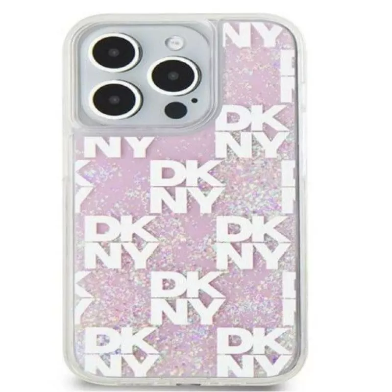 DKNY Apple iPhone 15 Pro 6,1 collu cietais vāciņš Liquid Glitter Multilogo rozā