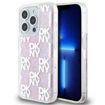 DKNY Apple iPhone 15 Pro 6,1 collu cietais vāciņš Liquid Glitter Multilogo rozā
