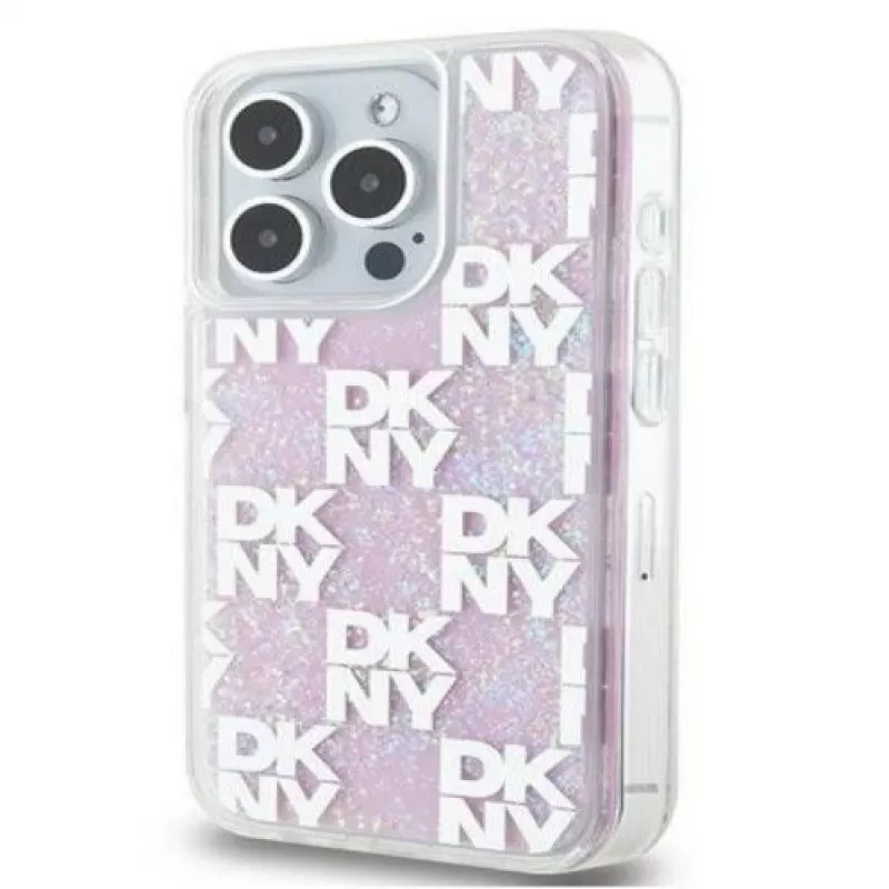 DKNY Apple iPhone 15 Pro Max 6,7 cietais vāciņš Liquid Glitter Multilogo rozā