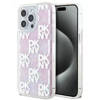 DKNY Apple iPhone 15 Pro Max 6,7 cietais vāciņš Liquid Glitter Multilogo rozā