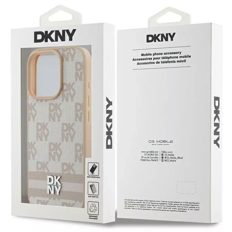DKNY rūtainais raksts un drukātās svītras iPhone 16 Pro maciņš - rozā