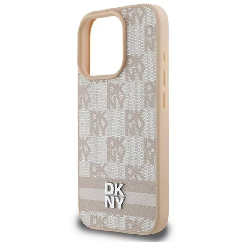 DKNY rūtainais raksts un drukātās svītras iPhone 16 Pro maciņš - rozā