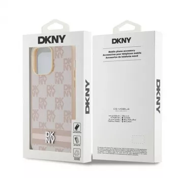 DKNY Ādas četrstūraina raksta un svītru maciņš iPhone 14 Pro Max - Rozā