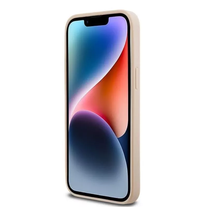 DKNY Ādas četrstūraina raksta un svītru maciņš iPhone 14 Pro Max - Rozā