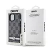 DKNY Ādas čeka raksta un drukātu svītru maciņš iPhone 15/14/13 - Melns