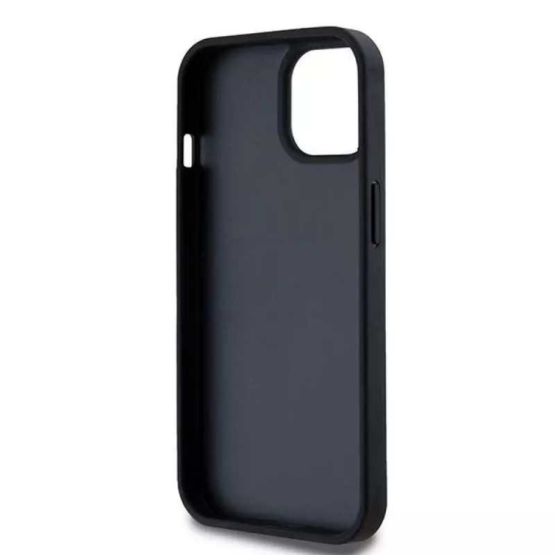 DKNY Ādas čeka raksta un drukātu svītru maciņš iPhone 15/14/13 - Melns