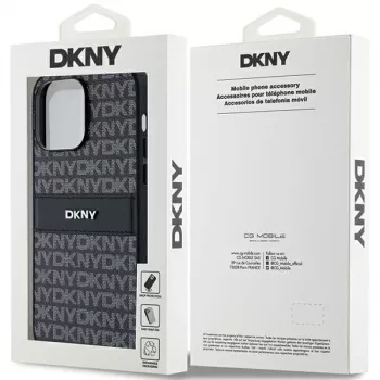DKNY ādas Mono Stripe & metāla logotipa maciņš iPhone 14 Pro Max - melns