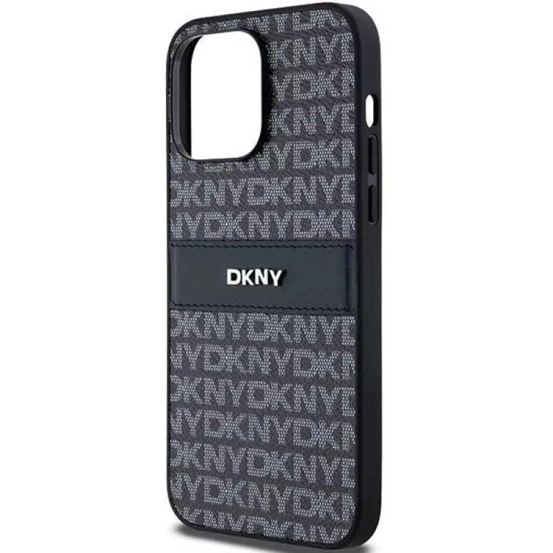 DKNY ādas Mono Stripe & metāla logotipa maciņš iPhone 14 Pro Max - melns
