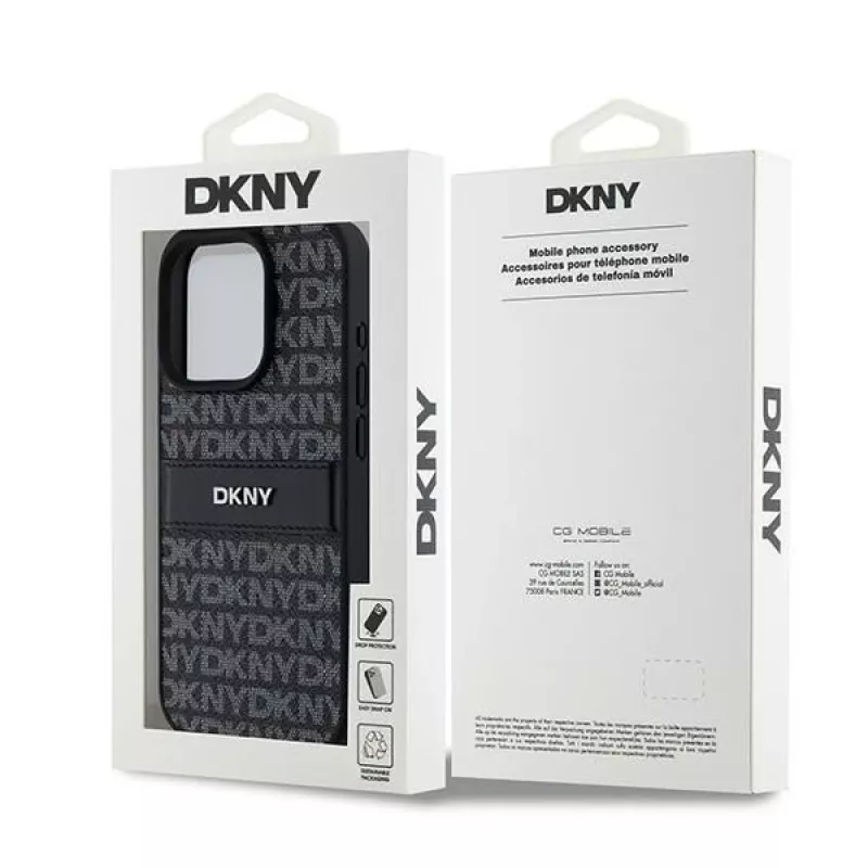 DKNY Ādas Mono Stripe & Metāla Logo Maciņš iPhone 15 Pro - Melns