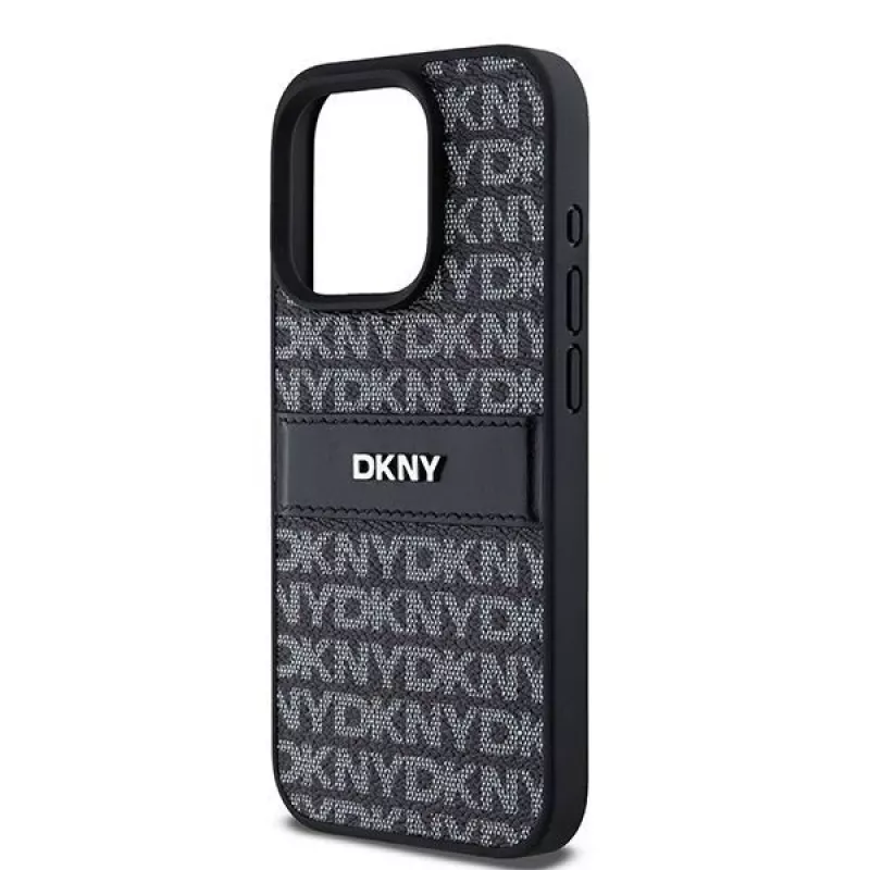 DKNY Ādas Mono Stripe & Metāla Logo Maciņš iPhone 15 Pro - Melns