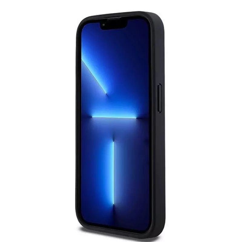 DKNY Ādas Mono Stripe & Metāla Logo Maciņš iPhone 15 Pro - Melns