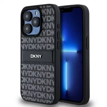 DKNY Ādas Mono Stripe & Metāla Logo Maciņš iPhone 15 Pro - Melns