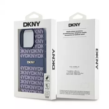DKNY Leather Mono Stripe & Metal Logo Maciņš iPhone 15 Pro - Zils