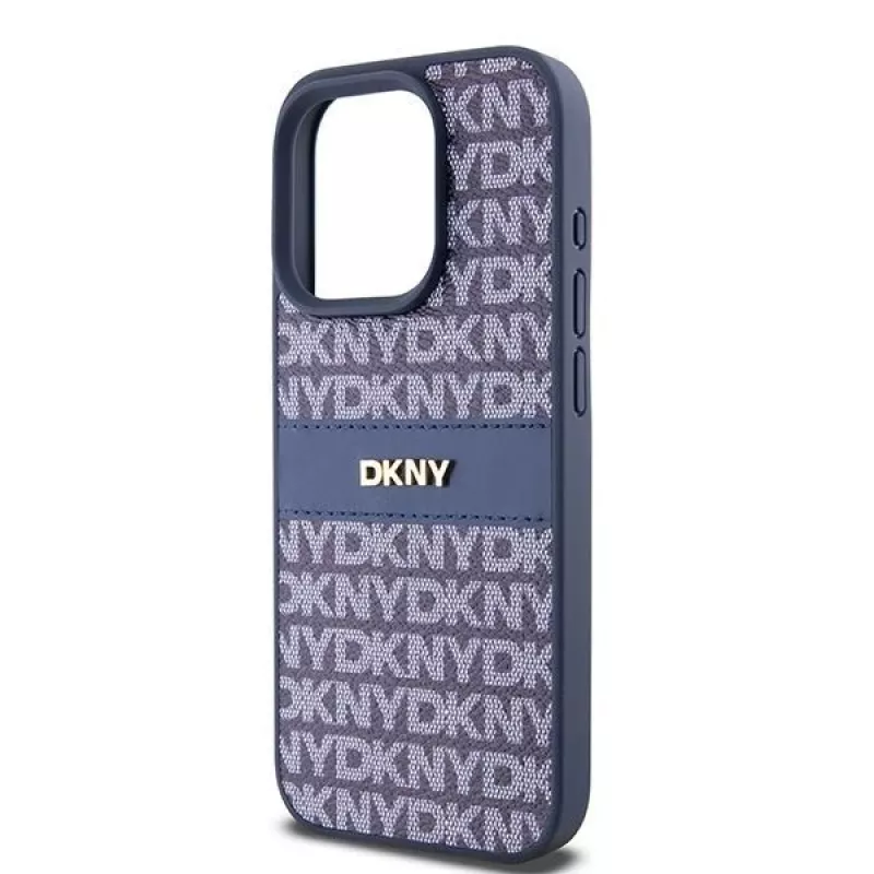 DKNY Leather Mono Stripe & Metal Logo Maciņš iPhone 15 Pro - Zils