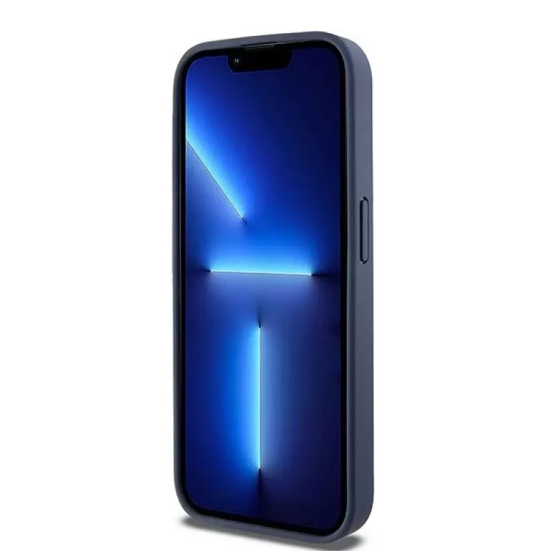 DKNY Leather Mono Stripe & Metal Logo Maciņš iPhone 15 Pro - Zils