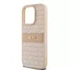 DKNY Leather Mono Stripe & Metal Logo maciņš iPhone 15 Pro - Rozā