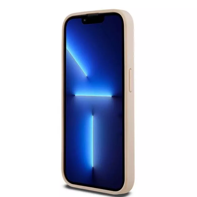 DKNY Leather Mono Stripe & Metal Logo maciņš iPhone 15 Pro - Rozā