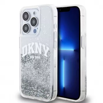 DKNY Liquid Glitter Arch Logo maciņš iPhone 14 Pro caurspīdīgs