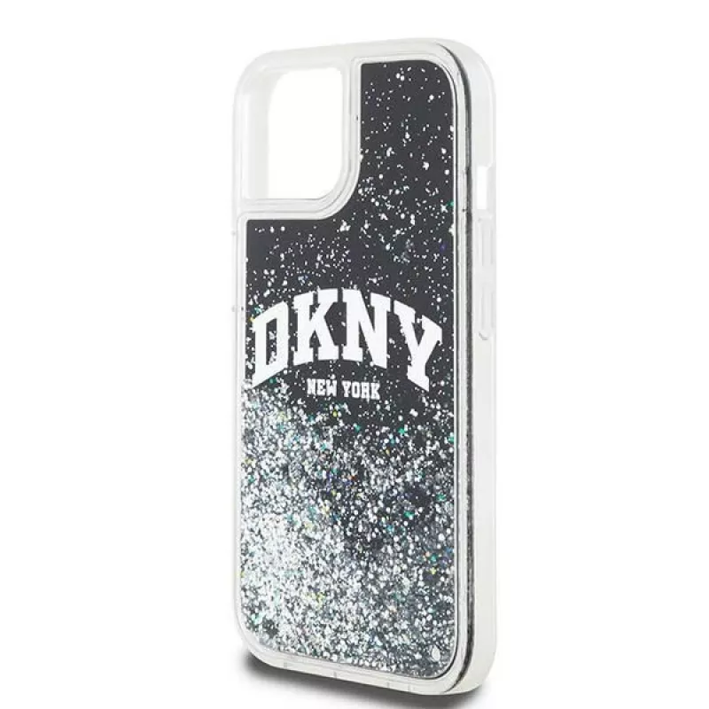 DKNY Liquid Glitter Big Logo iPhone 14/15/13 maciņš - Melns