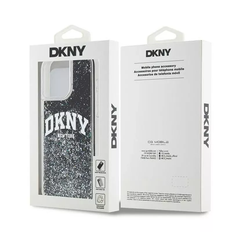 DKNY Liquid Glitter Big Logo iPhone 14 Pro Max maciņš - Melns