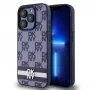 DKNY PU ādas rūtainais un svītrainais maciņš iPhone 15 Pro zilā krāsā