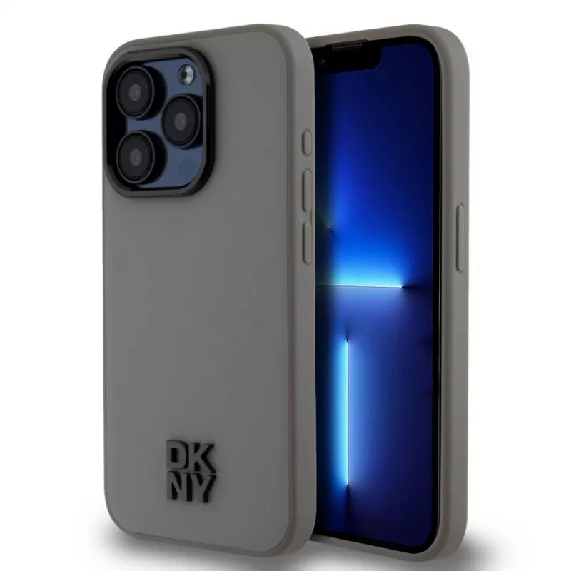 DKNY PU ādas Stack Logo MacSafe maciņš iPhone 15 Pro Max - pelēks