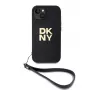 DKNY PU ādas Stack Logo Wrist Strap maciņš iPhone 13 - Melns