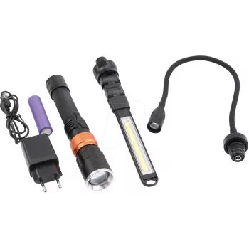 DMAX LED Flashlight Set ULG 103 - 3-Piece Aluminum Flashlights with Adjustable Zoom, Black/Silver