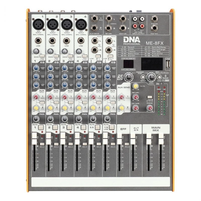 DNA PROFESSIONAL DNA ME-8FX Audio mikseris, 8 kanāli, USB, Bluetooth