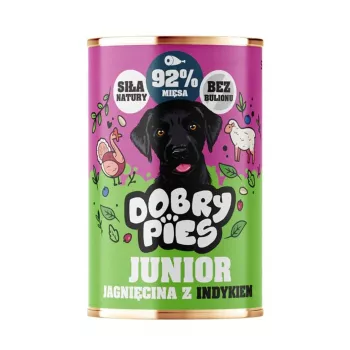DOBRY PIES Junior Jēra gaļa ar Tītaru Mitrā Suņu Barība 400g