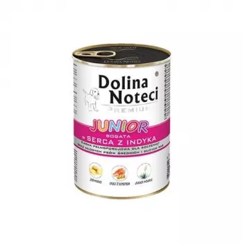 DOLINA NOTECI Premium Junior Rich in Turkey Hearts - Slapjā barība vidēju un lielu šķirņu kucēniem - 400g