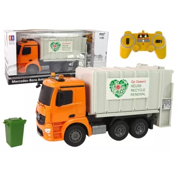 Double E Remote Controlled Garbage Truck Mercedes-Benz Antos Orange Bin 12898