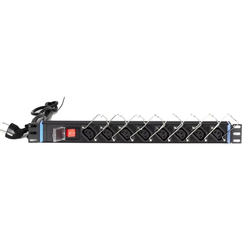 DSIT DS-8PDU-C13 Strāvas sadales bloks – 1U Rackmount PDU, 8x IEC C13 kontaktligzdas, 10A 250V, 2m kabelis, melns