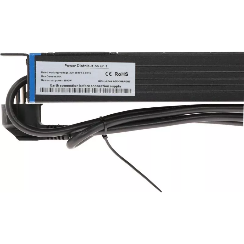 DSIT DS-8PDU-C13 Strāvas sadales bloks – 1U Rackmount PDU, 8x IEC C13 kontaktligzdas, 10A 250V, 2m kabelis, melns